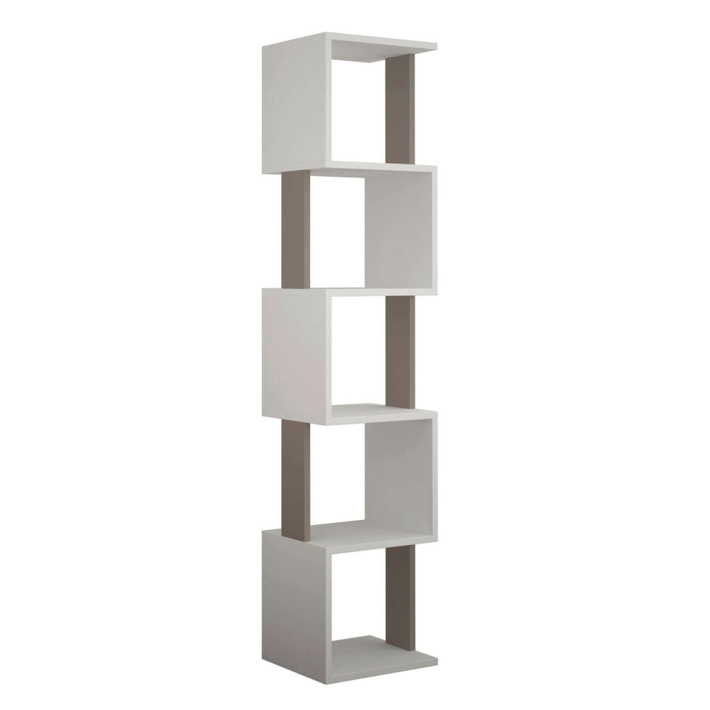 Libreria Nada, Scaffale da ufficio, Mobile portalibri, Biblioteca, 35x30h161 cm, Bianco e Tortora