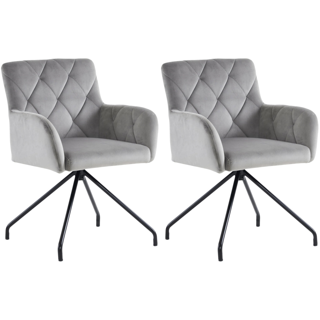 Set di 2 sedie da pranzo con schienale ergonomico e braccioli imbottiti in velluto grigio chiaro