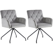 Set di 2 sedie da pranzo con schienale ergonomico e braccioli imbottiti in velluto grigio chiaro