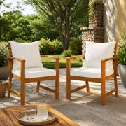 Garden Chairs, Set Of 2, With Cream Cushions, Made Of Solid Acacia Wood