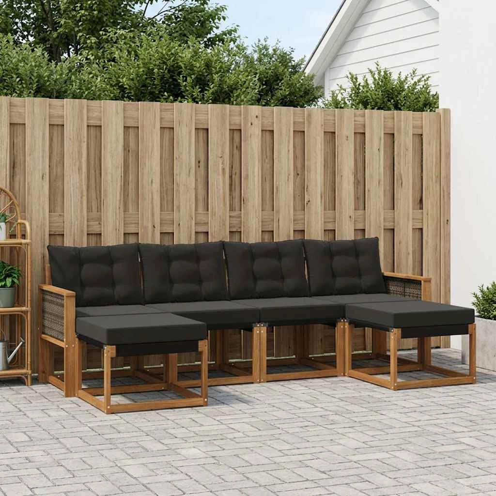 Set di divani da esterno 6 pz Naturale e Nero 3382124