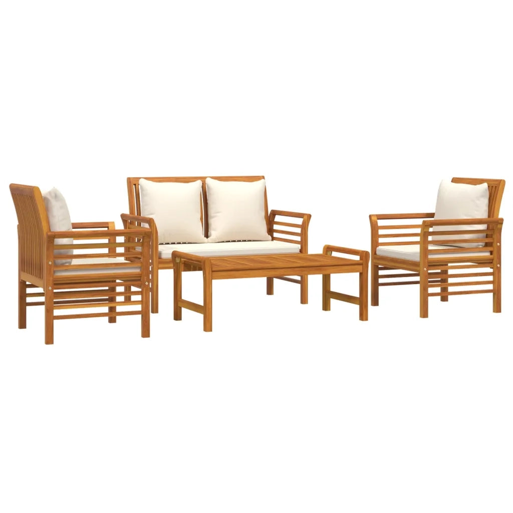 Set Salotto da Giardino 4pz con Cuscini Legno Massello Acacia