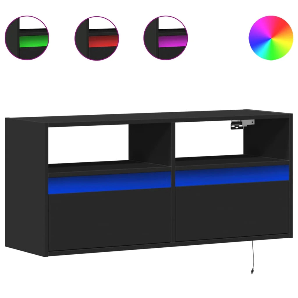 Mobile TV multimediale scaffale TV credenza mobile TV sala da pranzo soggiorno camera da letto mobile da parete con luci LED 100 x 31 x 45 cm nero 02_0027848