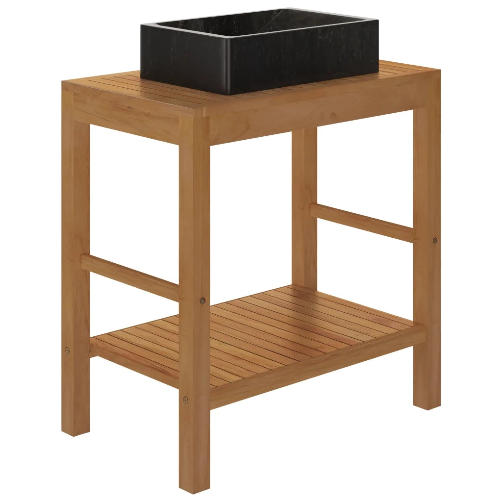 Armadietto da Bagno in Legno di Teak con Lavabo in Marmo Nero 3058159