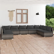 Set Divani da Giardino 9 pz con Cuscini in Polyrattan Grigio 3101909