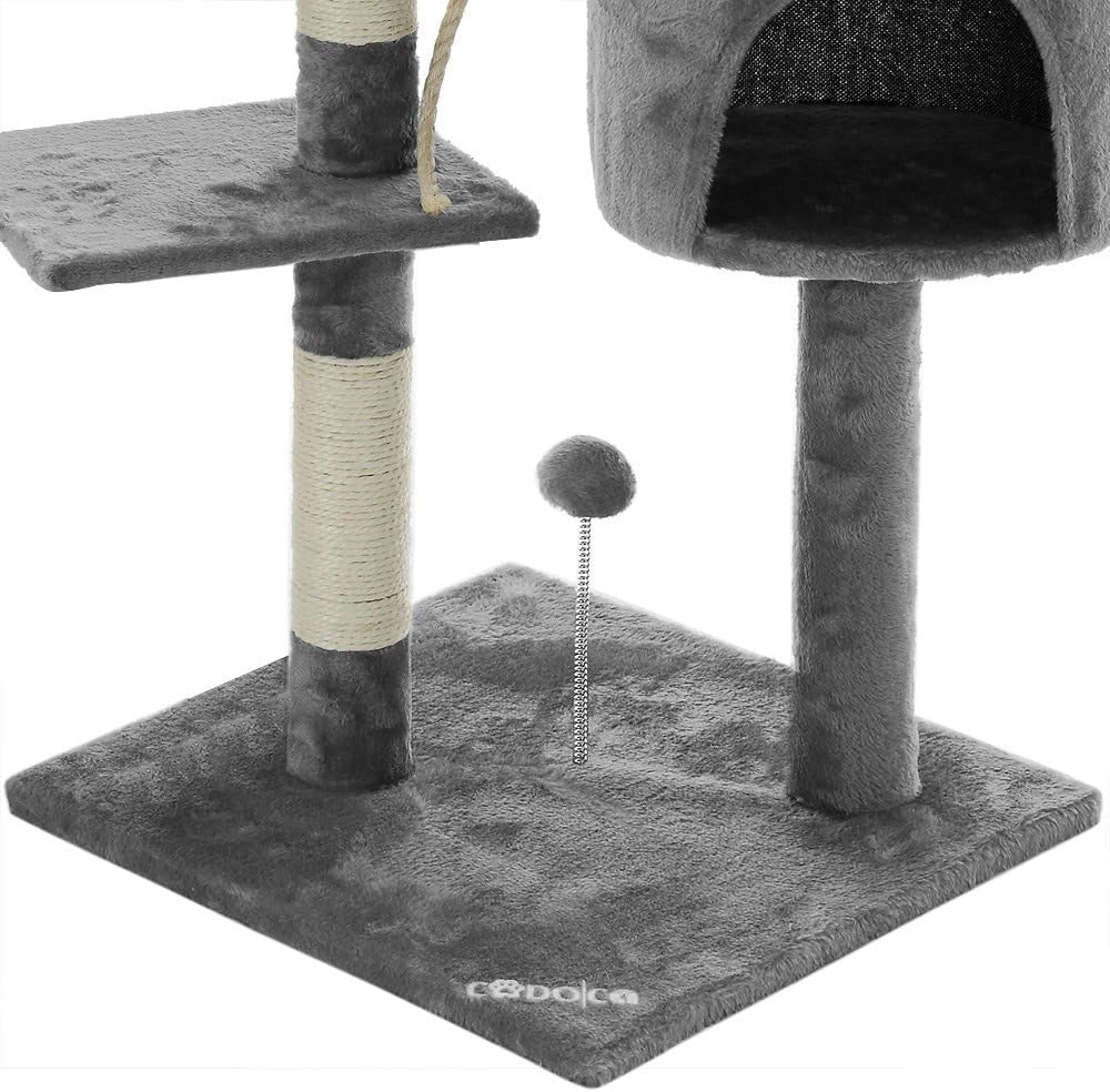 Albero Tiragraffi 112 cm 3 Piattaforme 1 Cuccia per Gatti 2 Palline 1 Corda da Gioco Affila Unghie Gatto