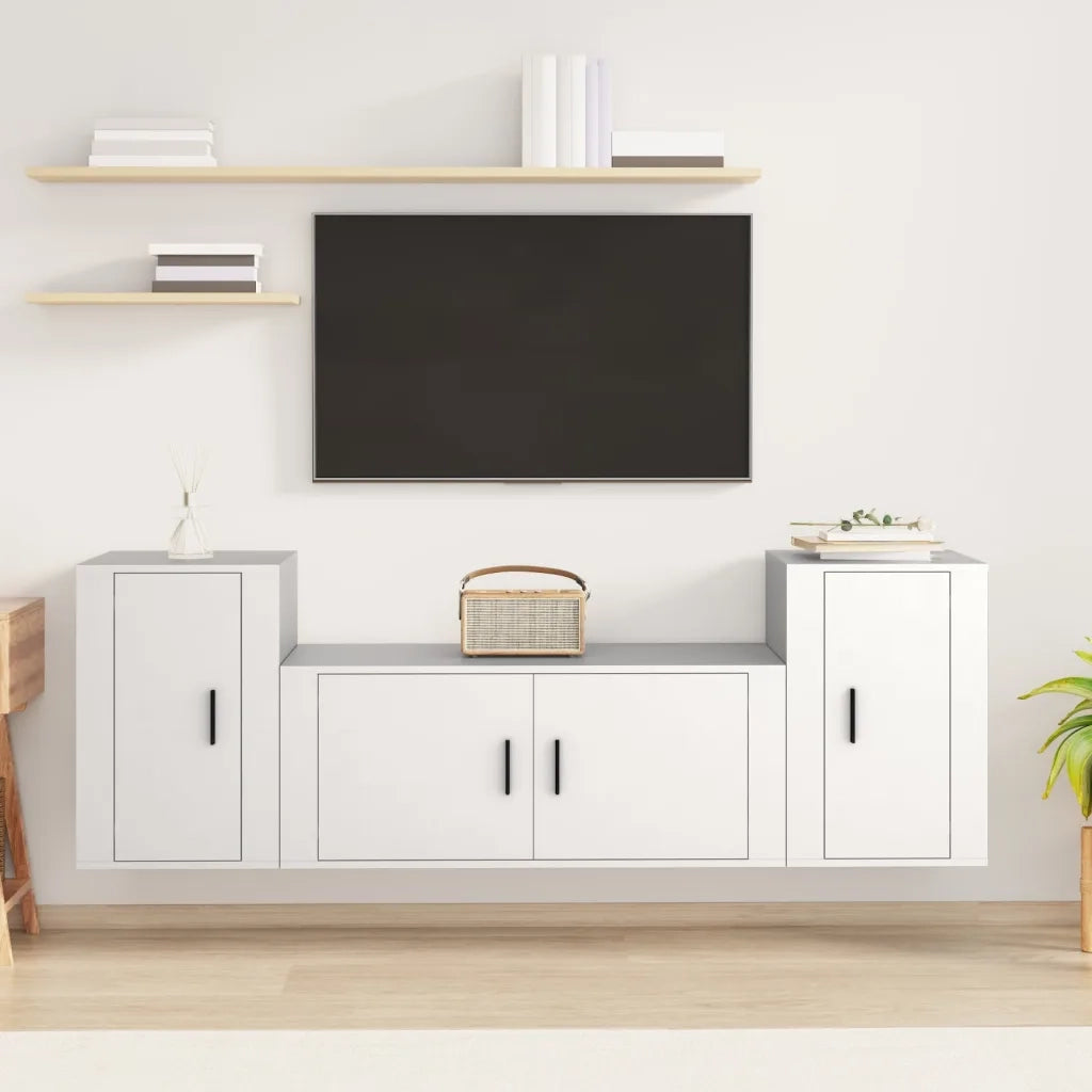 Set Mobili Porta TV 3 pz | Armadietto TV | Mobile Porta TV Bianco in Legno Multistrato
