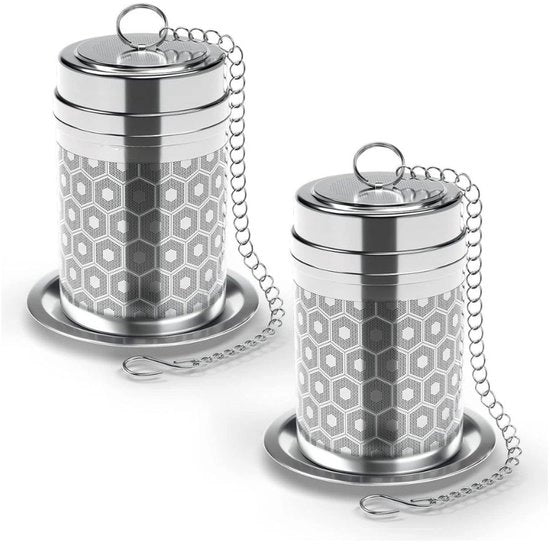 Thee Ei RVS con Filtro per Tè in Filtro per Tè in Foglia - Infusore per Tè con Filtro a Maglie Fini - 2 Pezzi - Rond - Argento
