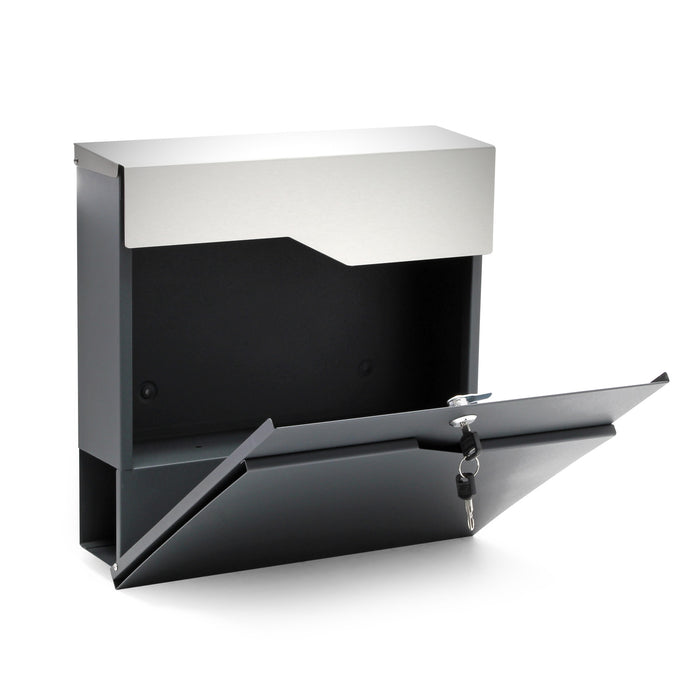 Cassetta postale con vano portagiornale V20 antracite e acciaio inox 370 x 105 x 370 mm