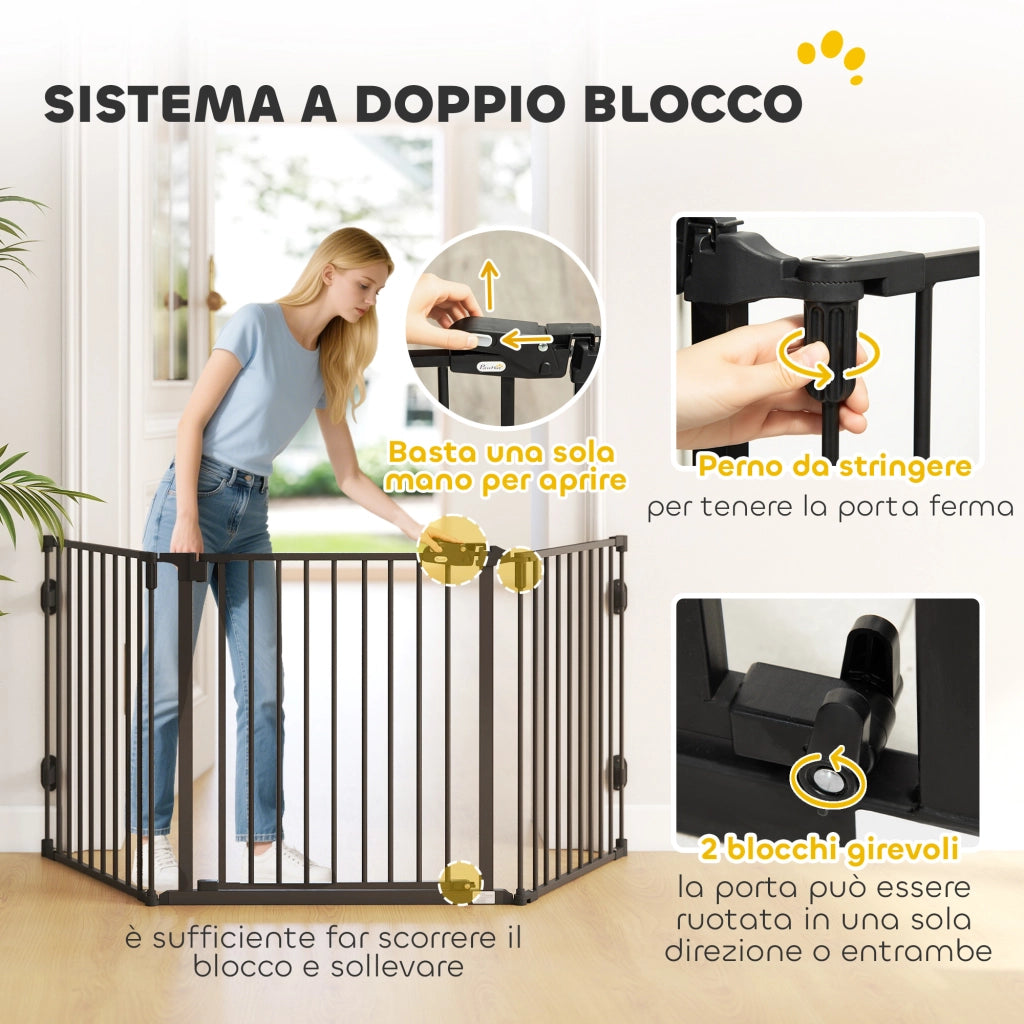 Cancello per Cani Pieghevole in Acciaio ¨C zephmum ¨C Nero 202.5x76cm
