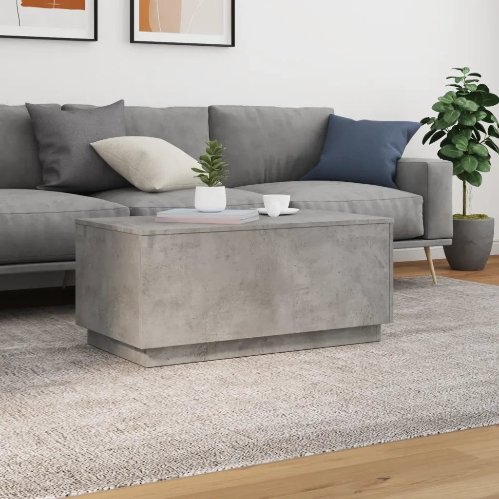 Tavolino da Soggiorno con Luci LED Grigio Cemento 90x50x40 cm 839878