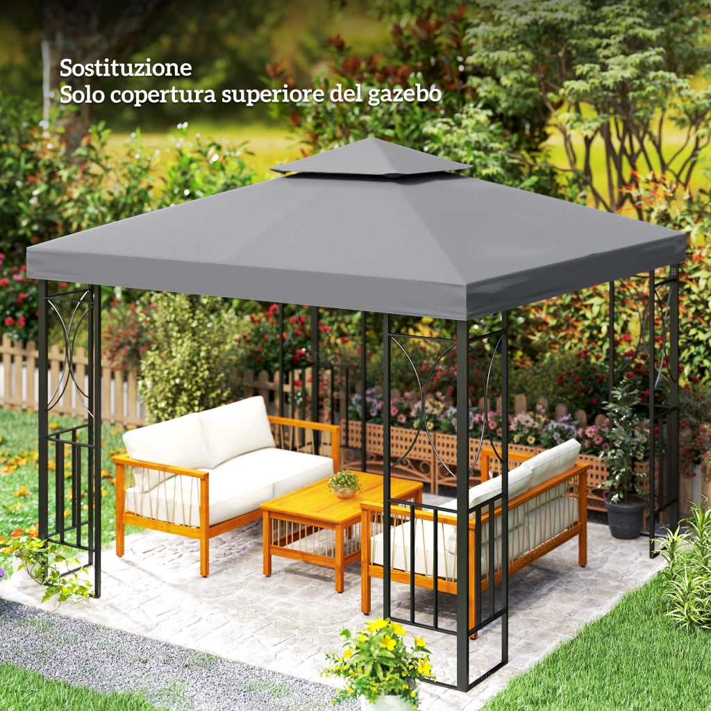 Tetto Gazebo 3x3m 2 Livelli UV Resistent ¨C zephmum ¨C Grigio Scuro