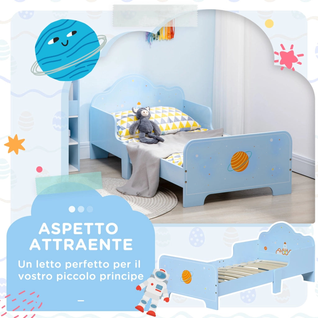 Letto per Bambini con Sponde 143x74x59 cm Fantasia Spaziale Azzurro