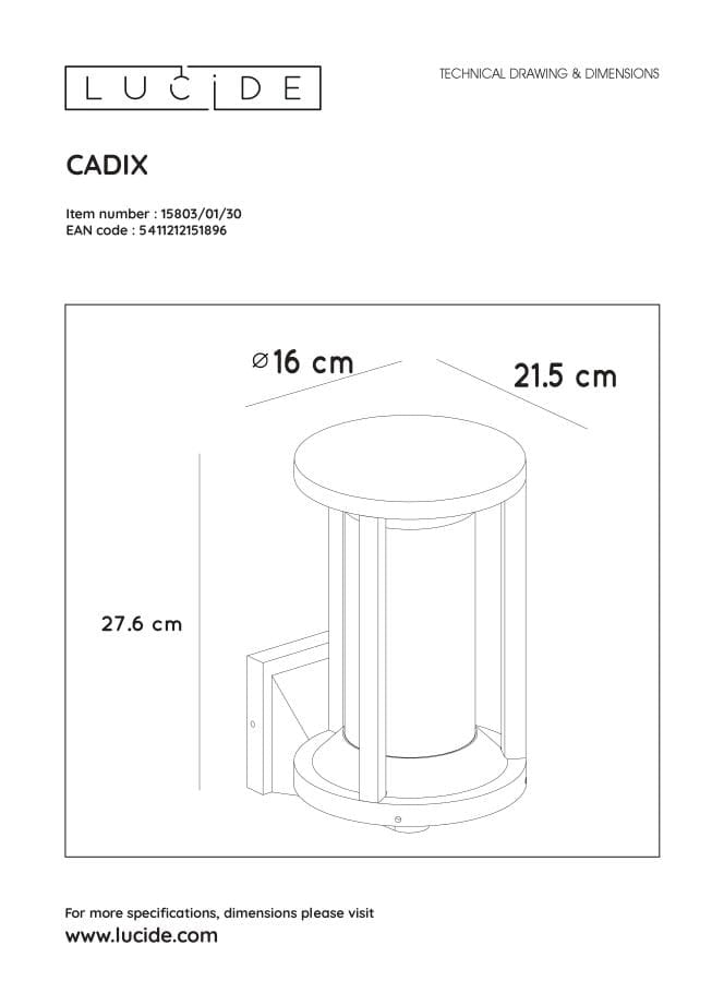 Applique esterna Lucide Cadix nera in alluminio E27 IP65 60W