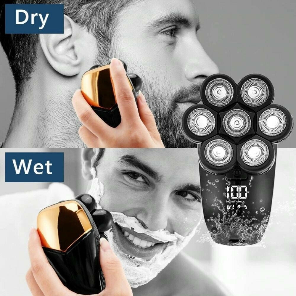 Trade Shop - Rasoio Elettrico Ricaricabile 5 In 1 7 Testine Rotanti Barba Testa Naso Tx-8267 -