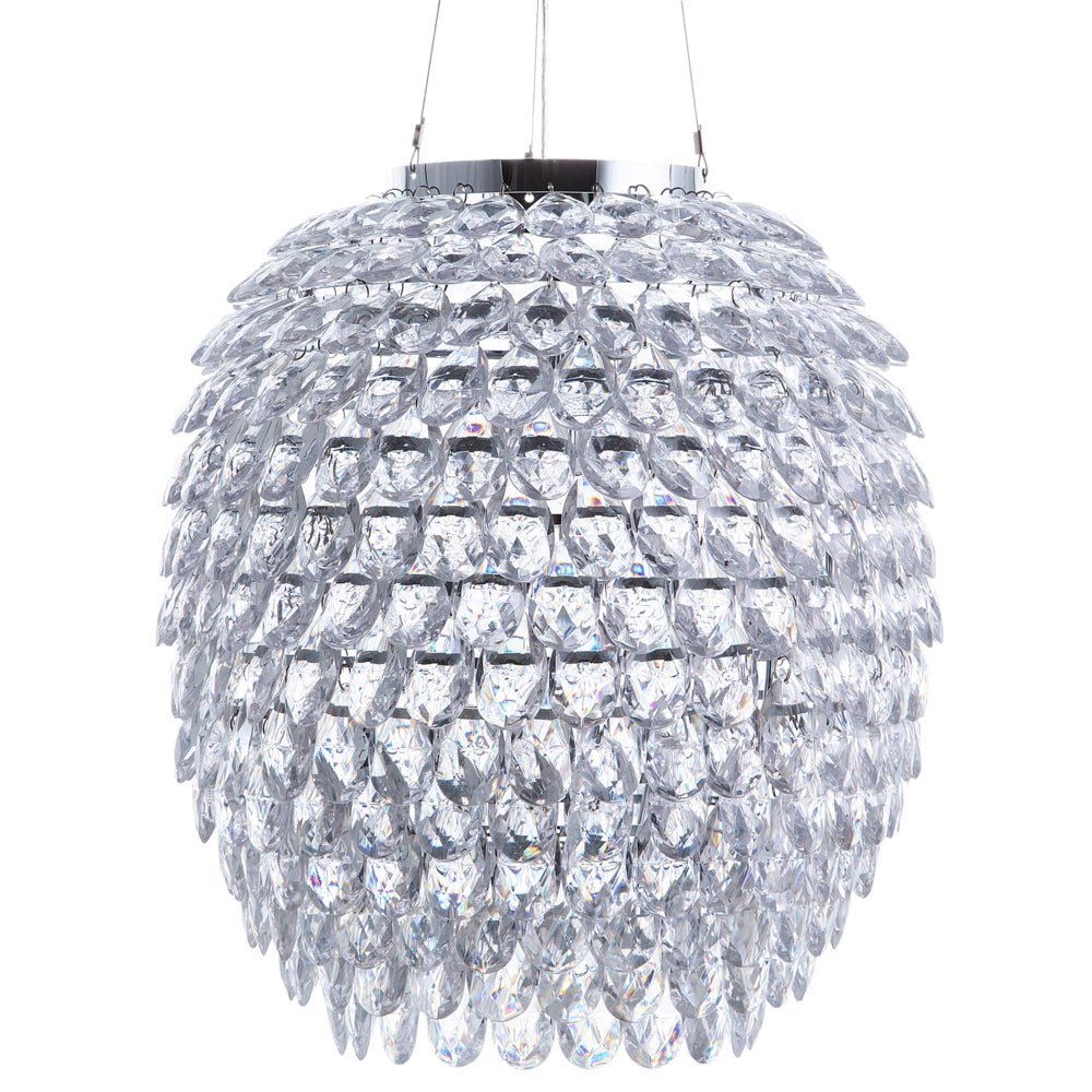 lampadario Argento Cristallo 110 cm Sospensione Luce Ambientale Glam