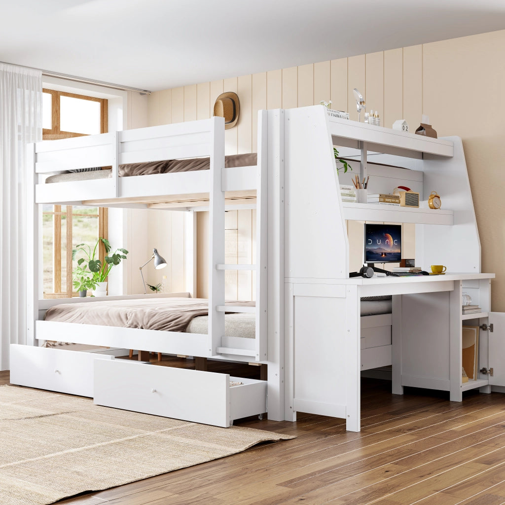 Letto a castello con scrivania e cassetti ¨C Minimal ¨C Bianco 140x200 cm