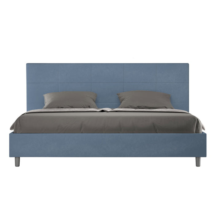 Letto Matrimoniale King Size 180x200 cm Senza Rete Imbottito in Microfibra Mika Blu