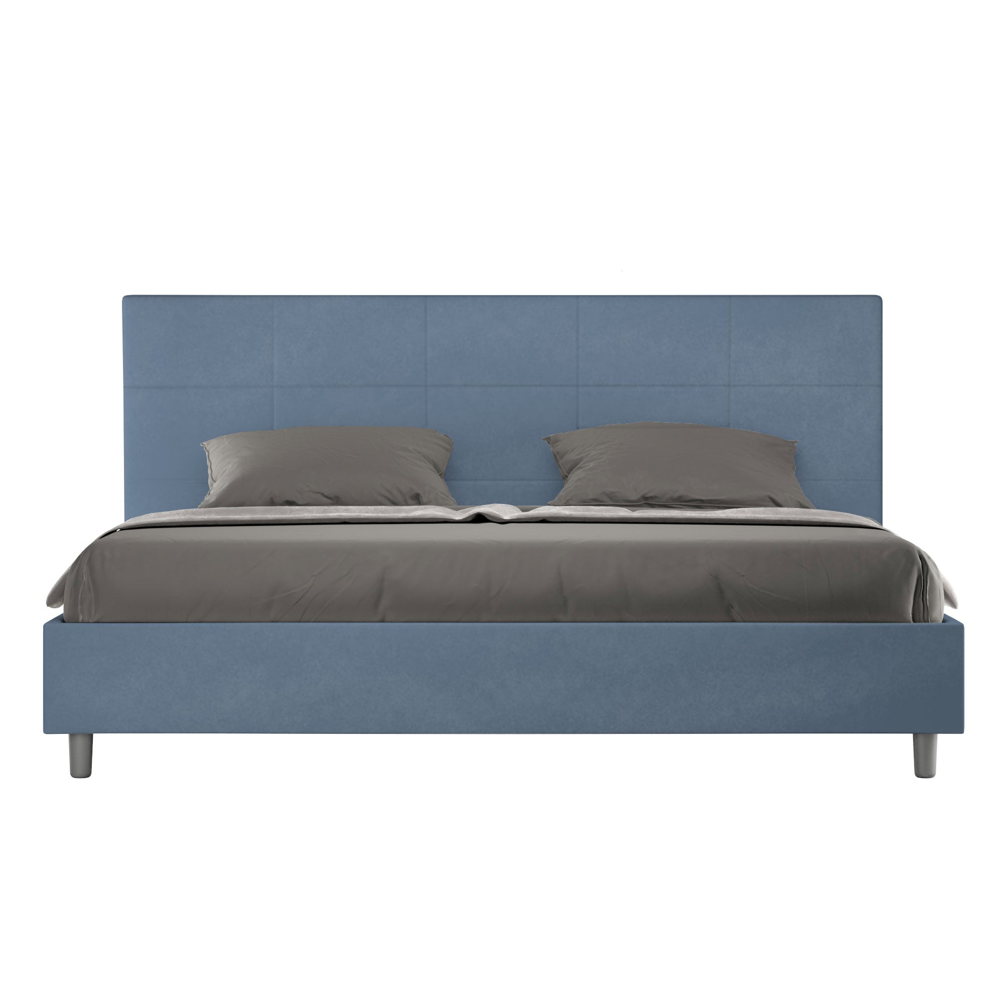 Letto Matrimoniale King Size 180x210 cm con Rete Imbottito in Microfibra Mika Blu