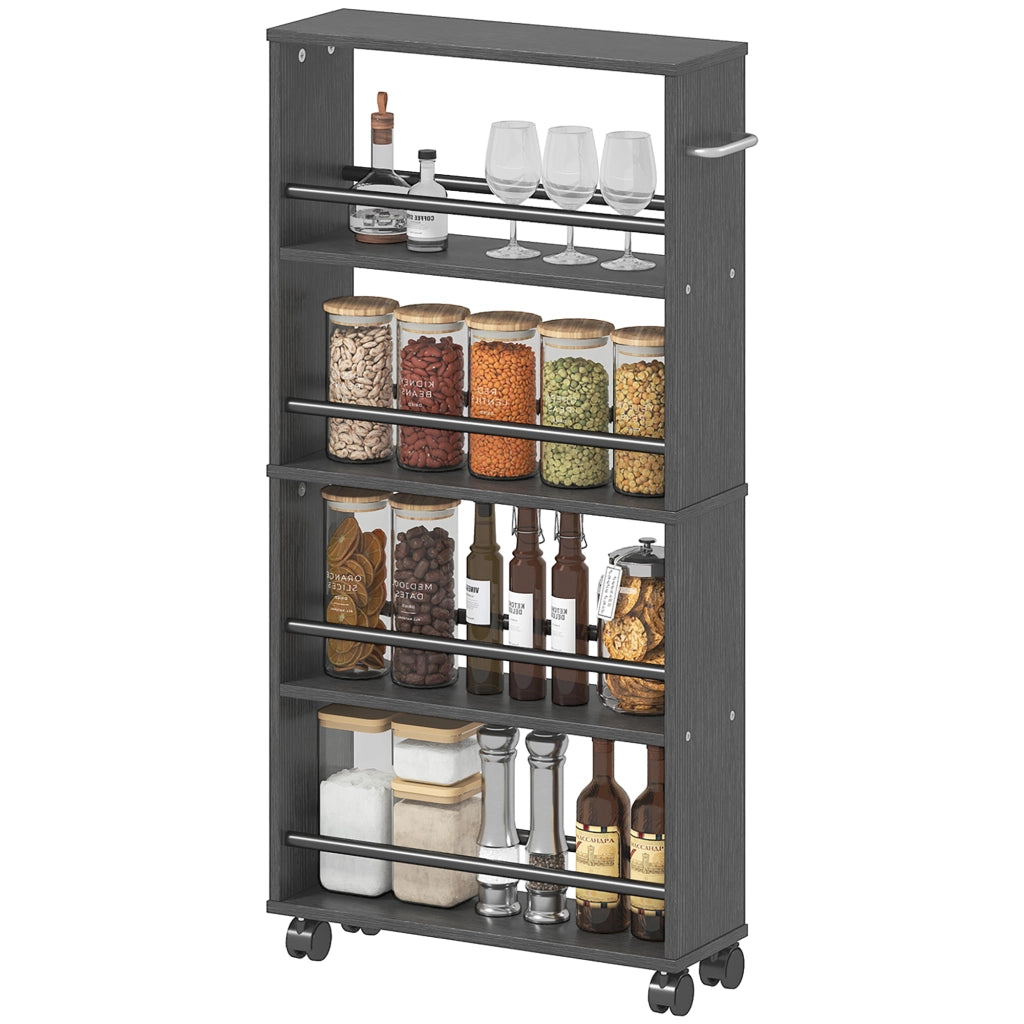 Libreria con Ruote, Design Sottile, 4 Ripiani ¨C Zephmum ¨C Nero, 45x15x91 cm