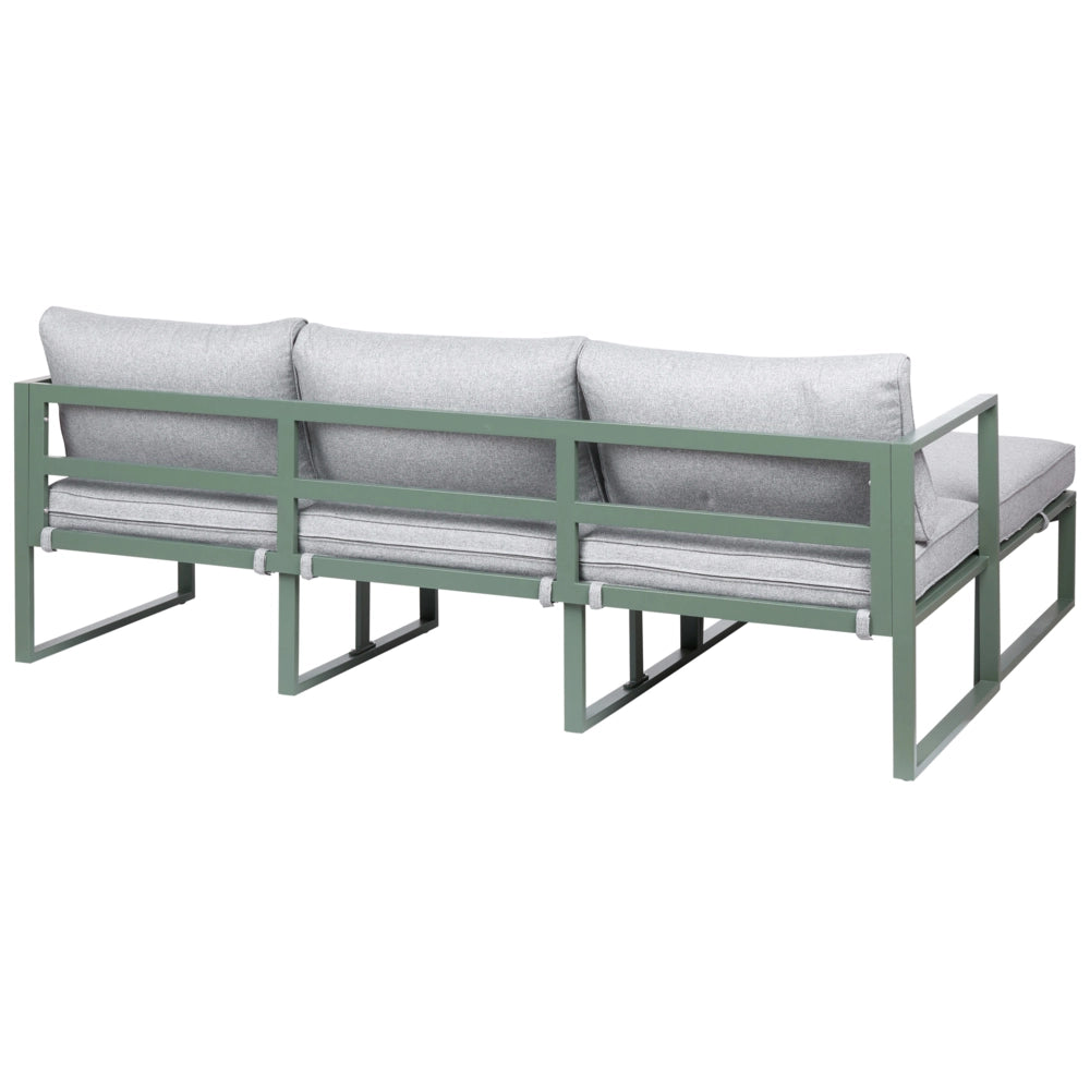 Set Lounge da Giardino a 3 Posti con Divano Angolare Sinistro in Tessuto Verde e Tavolino Struttura in Alluminio