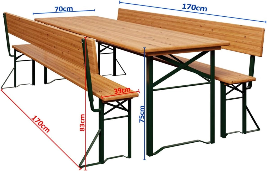 Set Mobili Stile Birreria 2X Panche da Sagra con Schienale 1x Tavolo 170x70x75 cm Salottino Esterno Feste Giardino