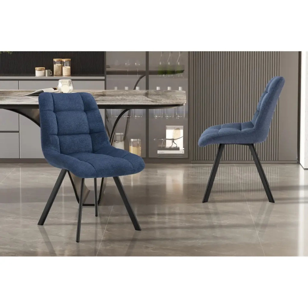 Set di 2 sedie VELMA - Tessuto blu oceano - Piedi in metallo - Design moderno - Eleganza rinfrescante