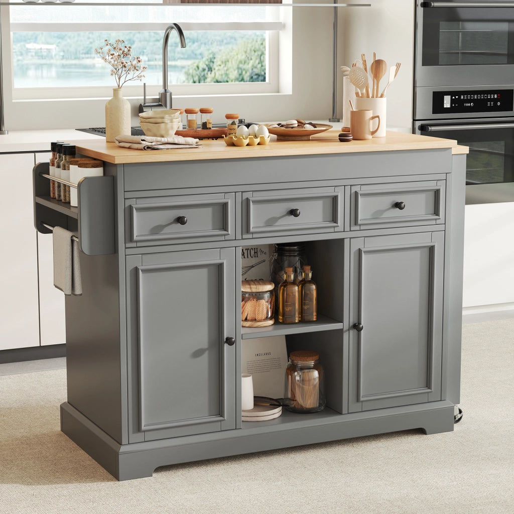 Mobile contenitore con 3 cassetti e ripiani regolabili; per cucina; grigio; 112×45×92 cm