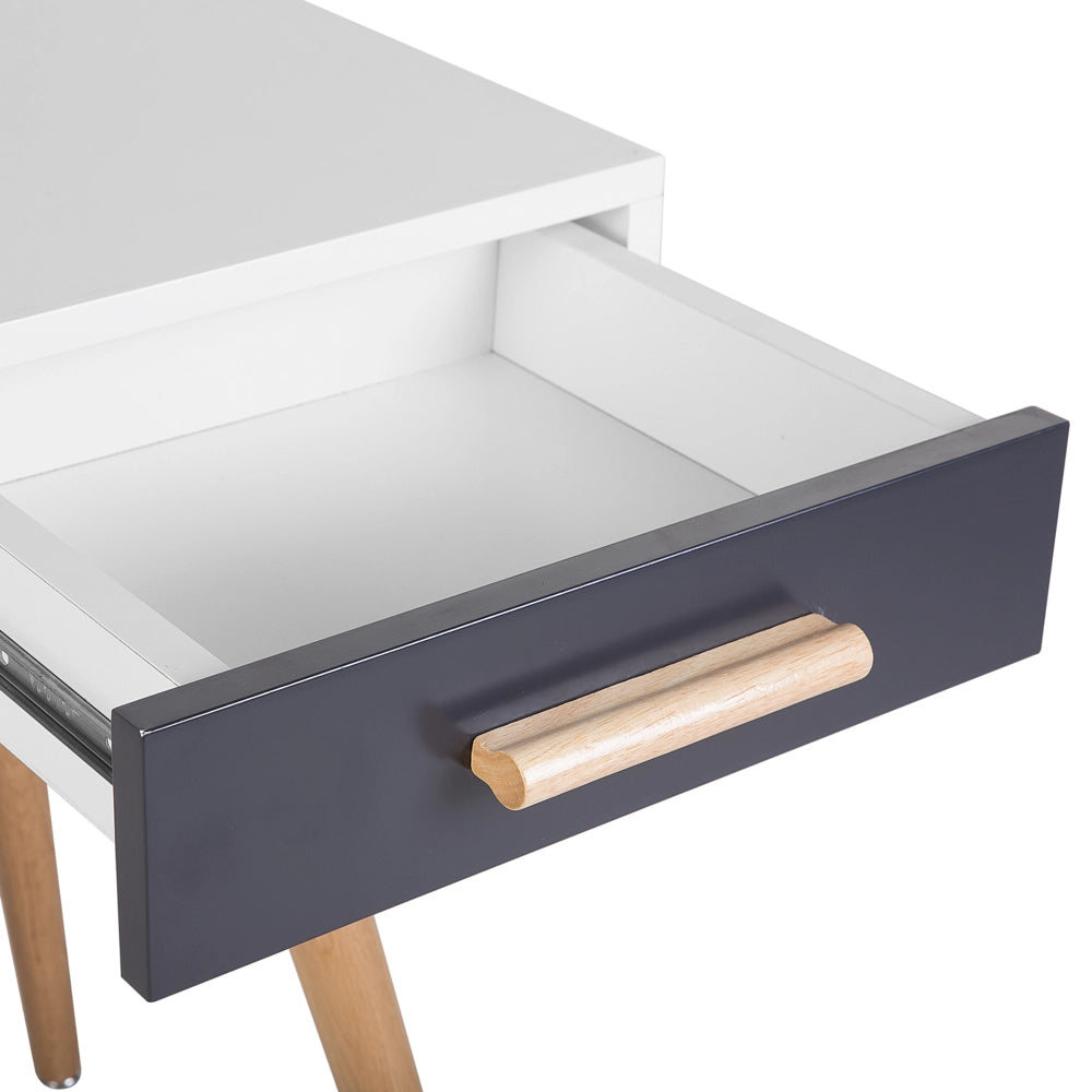 Scrivania Bianco Grigio 120 x 45 cm 2 Cassetti Scaffale Gambe in Legno Massello Contemporaneo
