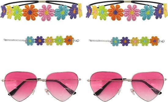 Set di 6 accessori hippie per donne - abbigliamento da costume anni '70 per donne