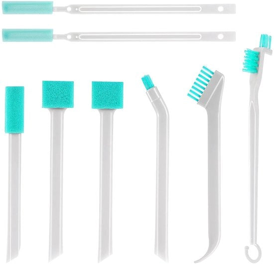 Set di spazzole multifunzionali - 8 pezzi - Spazzola angolare/spazzola a setole - Spazzole a spugna - Spazzola per angoli stretti - Blu - Adatto per spazi stretti - Spazzola a setole per angoli