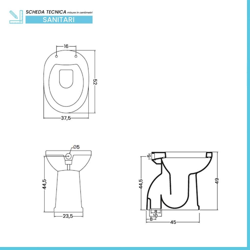 Set sanitari per anziani WC e bidet H49 cm in ceramica bianca