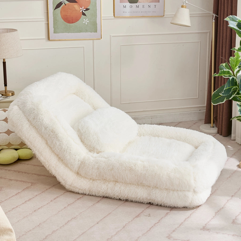 Poltrona relax da pavimento 1 posto con schienale regolabile, cuscino, in poliestere, beige