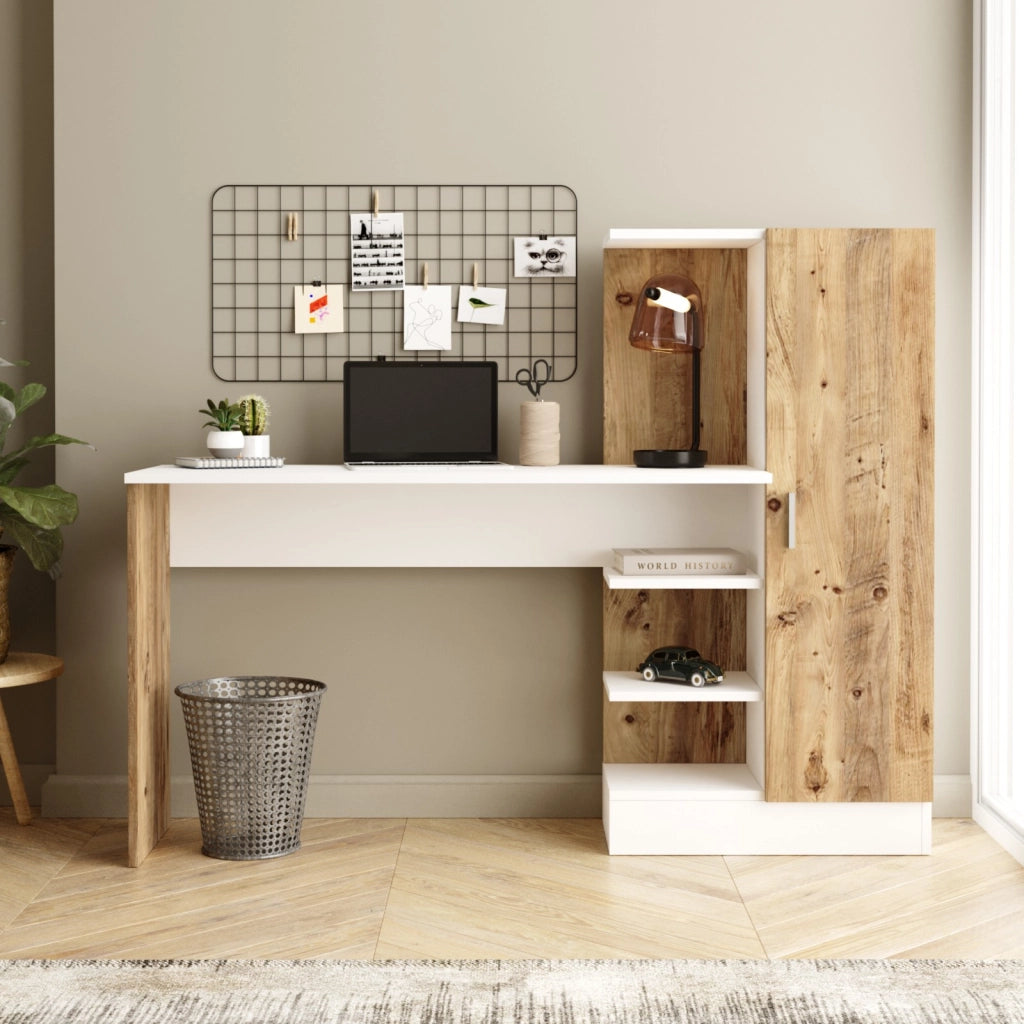 Scrivania in legno "CT2" - 152 x 40 x 120 cm - Pino atlantico bianco