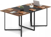 Tavolo da Conferenza 180 x 100 cm, Tavolo Riunioni Grande per 6-8 Persone, Postazione da Lavoro Stile Industriale con 2 Passacavi per Ufficio e Sala Riunioni