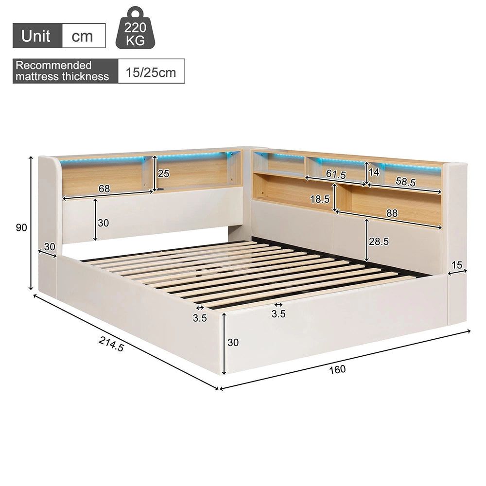 Divano letto con LED - Xylo - 140x190 cm - Beige - Spazio idraulico USB
