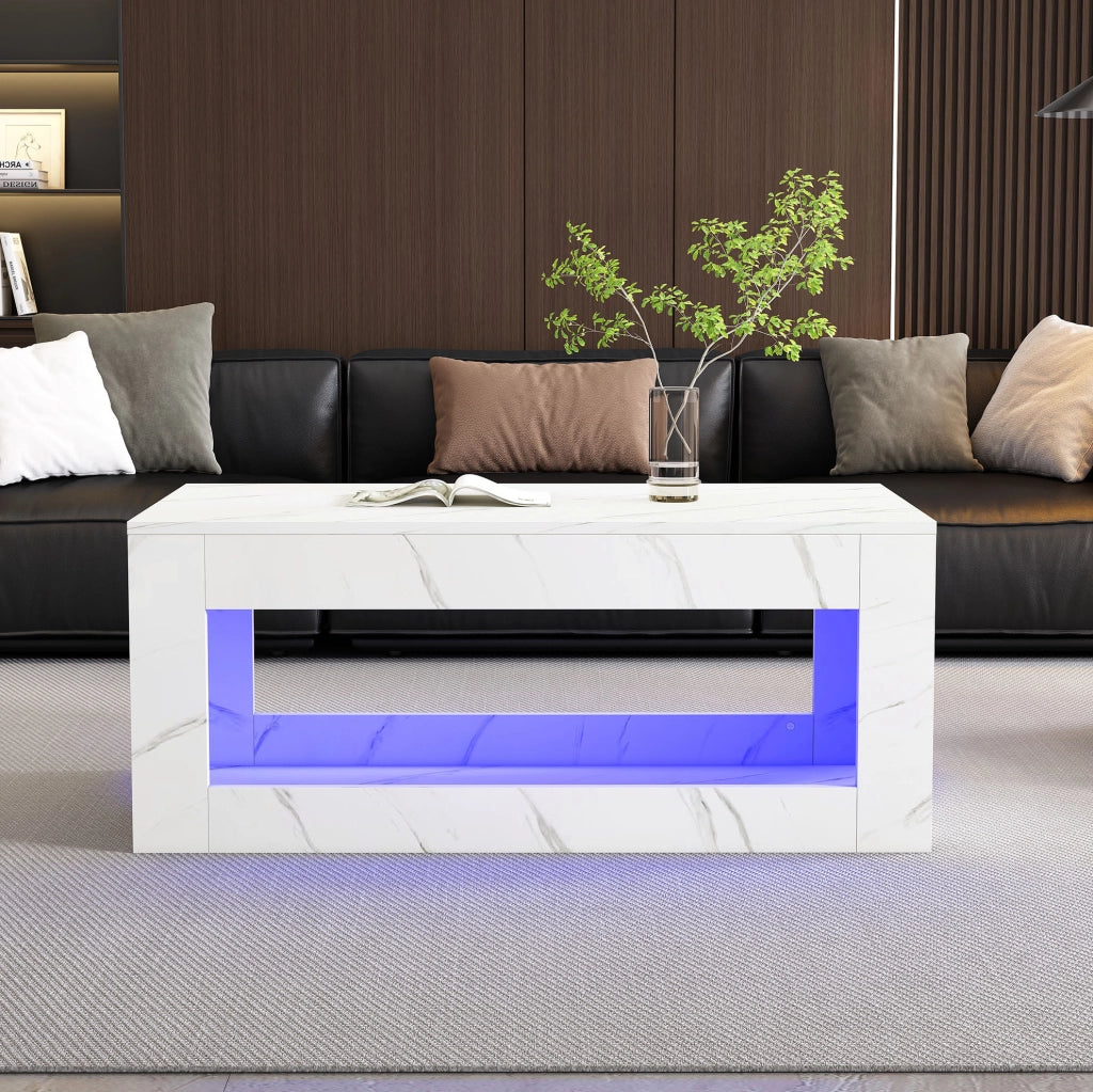 Tavolino da caffè LED 100x50x50 cm in truciolare bianco