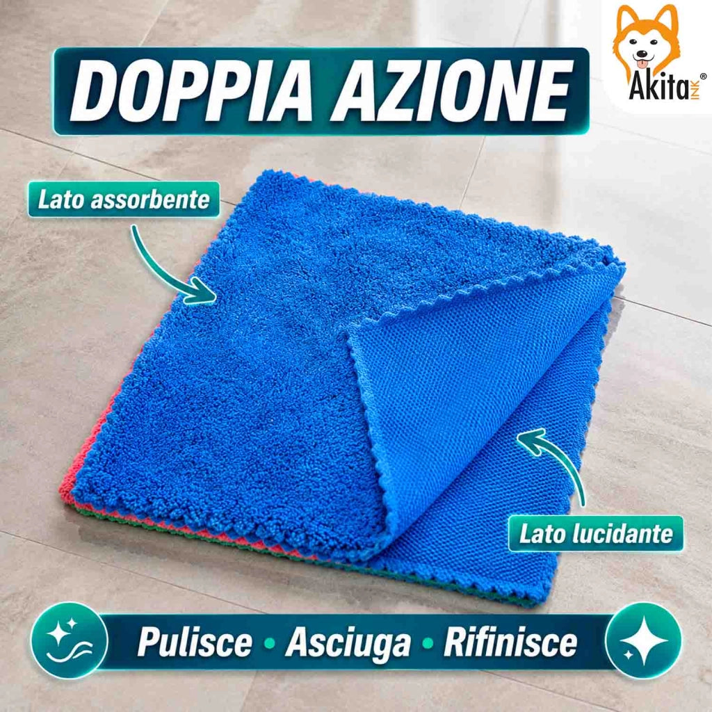 Akitaink 3 Panni Pavimenti Microfibra Doppia Azione 50x70 cm