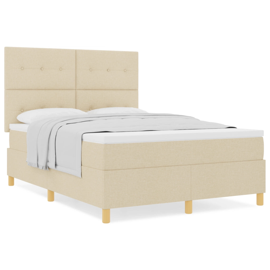 Letto con box spring e materasso crema 140x190 cm in tessuto