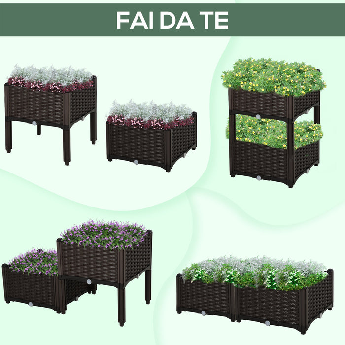 Set 2 Pezzi Fioriera da Esterno Componibile in Polyrattan 40x40x44 cm Flowless