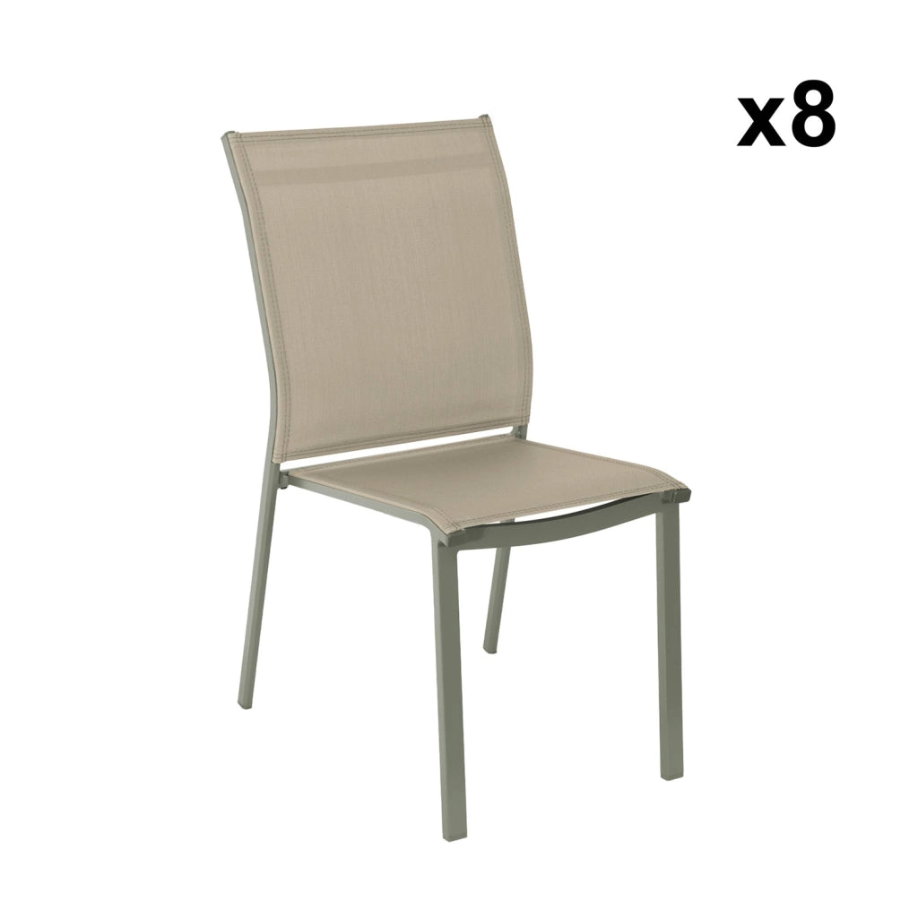 Set tavolo da giardino in alluminio con 8 sedie, verde kaki