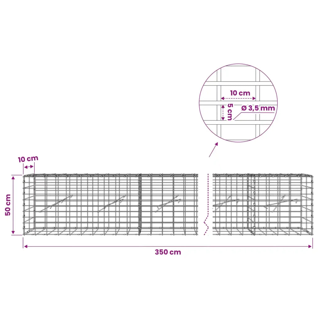 Gabione con Filo da 3,5 mm e Rete da 5x10 cm 350x10x50 cm 3462505