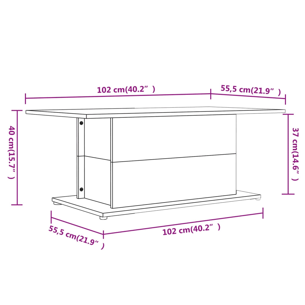Tavolino da Salotto Grigio Cemento 102x55,5x40 cm in Truciolato 810311