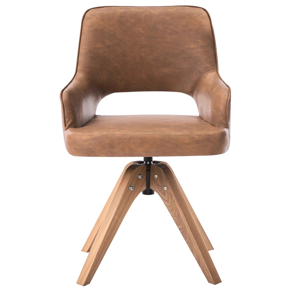 Sedia da pranzo girevole con schienale curvo in ecopelle marrone, stile scandinavo