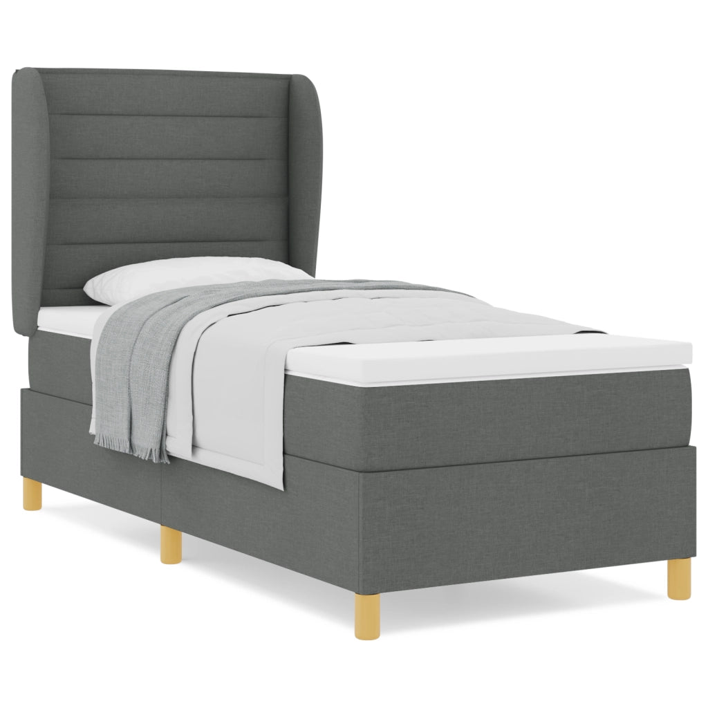 Letto a Molle con Materasso Grigio Scuro 100x200 cm Tessuto