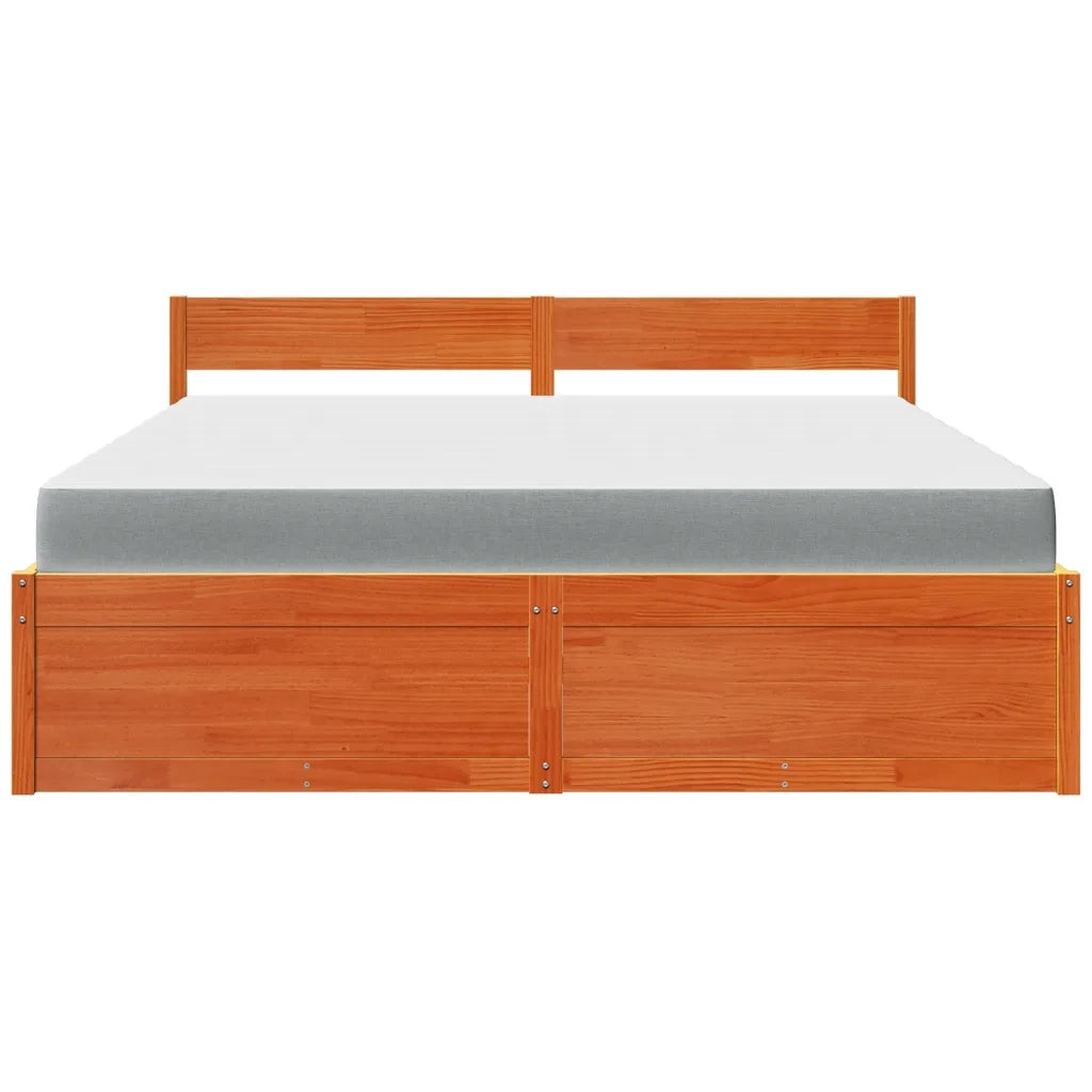 Letto Cassetti e Materasso Marrone Cera 180x200cm Massello Pino