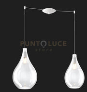 SOSPENSIONE BIANCO 2 LUCI SPOSTABILE VETRI (1 MEDIO+1 GRANDE) TUTTI TRASPARENTE 1193BI-S2 S MIX-TR