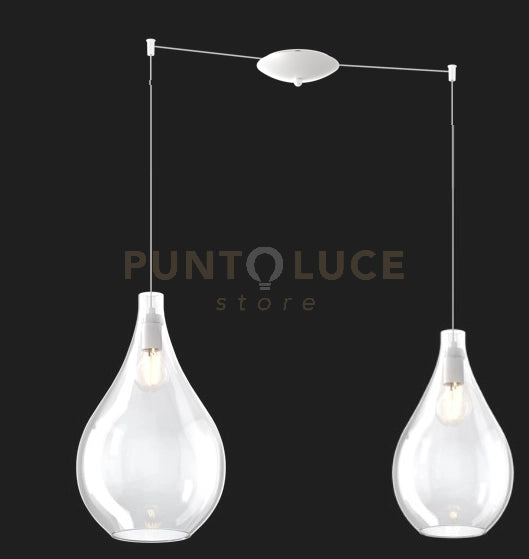 SOSPENSIONE BIANCO 2 LUCI SPOSTABILE VETRI (1 MEDIO+1 GRANDE) TUTTI TRASPARENTE 1193BI-S2 S MIX-TR