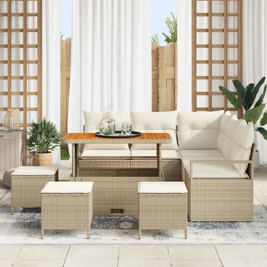 Set Divano da Giardino con cuscino 9 pcs Beige polyrattan