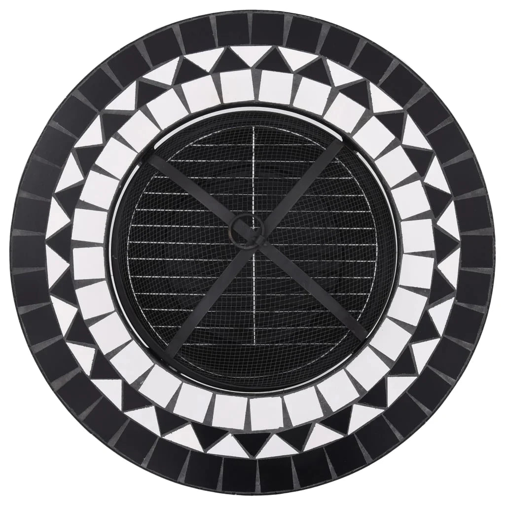 Tavolo da camino in mosaico 68 cm ceramica bianca e nera 02_0005948